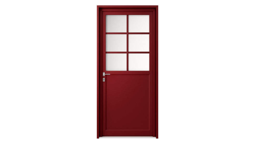 Porte d'entrée parclosé gamme lumière BELLE ILE Porte d'entrée couleur rouge avec petits bois sur la partie vitrée